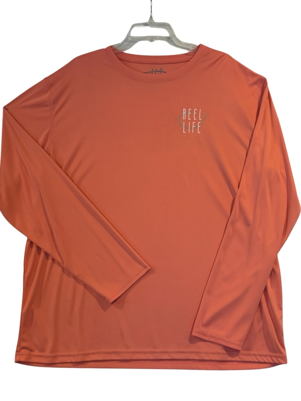 Reel Life Coral Orange Fishing Long Sleeve Performance Tee white Graphic XXL